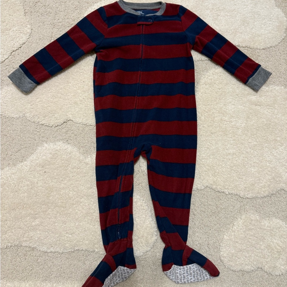 Striped Red and Blue Kids One Piece Fleece Pajama